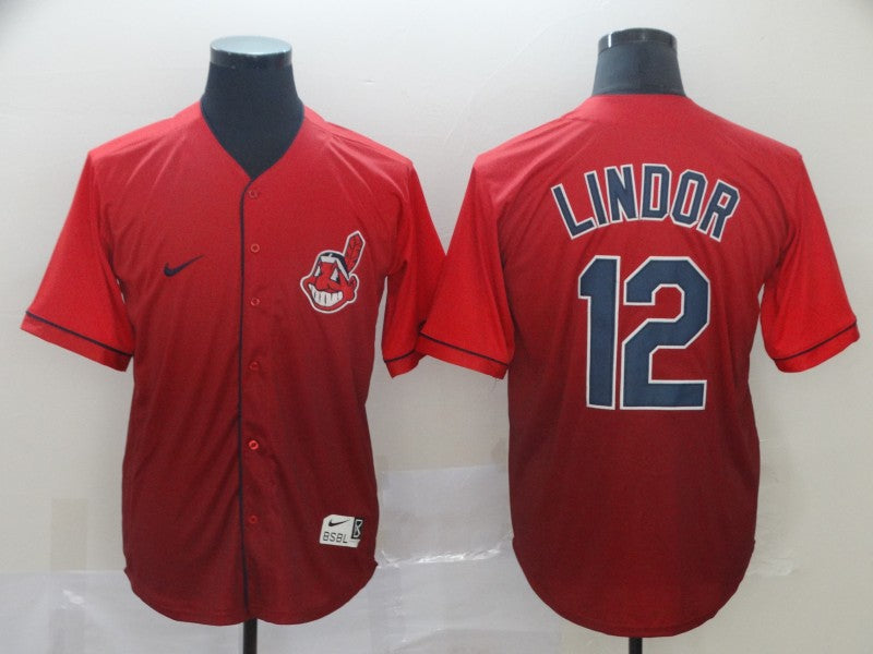 Men's Cleveland Guardians Francisco Lindor #12 Red Gradient Replica Jersey1