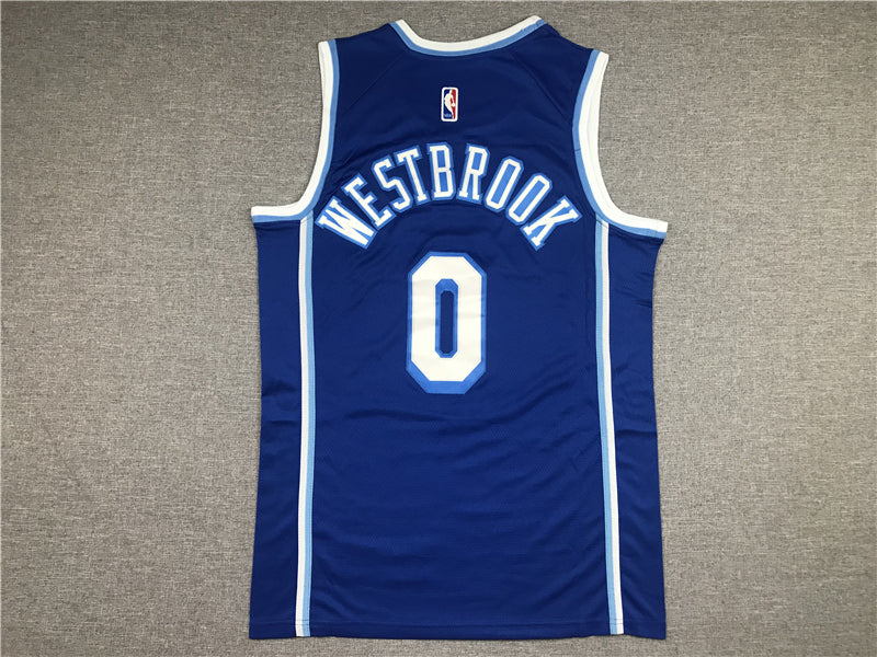 Men's Los Angeles Lakers Russell Westbrook Blue Hardwood Classic Swingman Jersey1