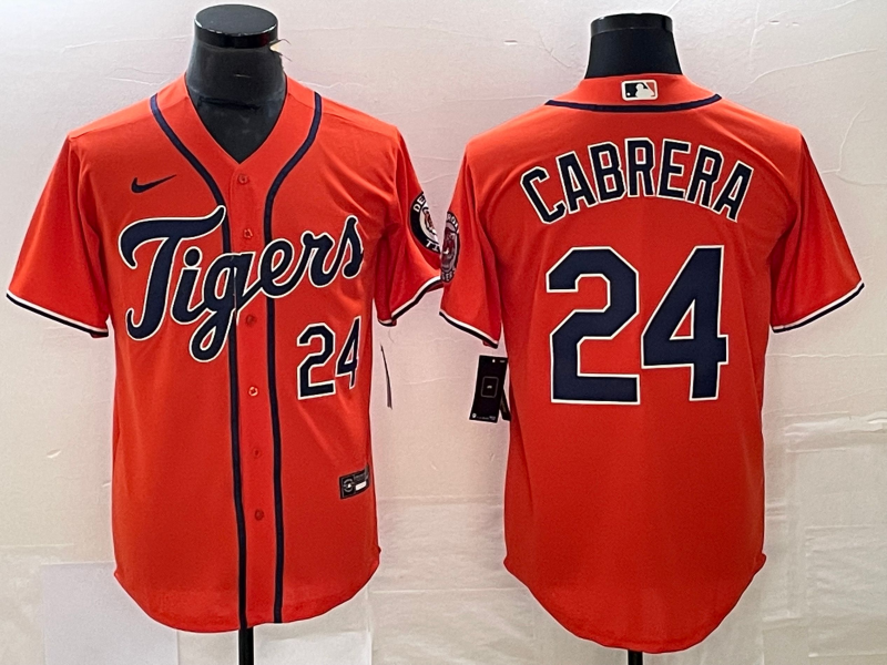 Men's Detroit Tigers Miguel Cabrera #24 Orange Replica Baseball Jersey1