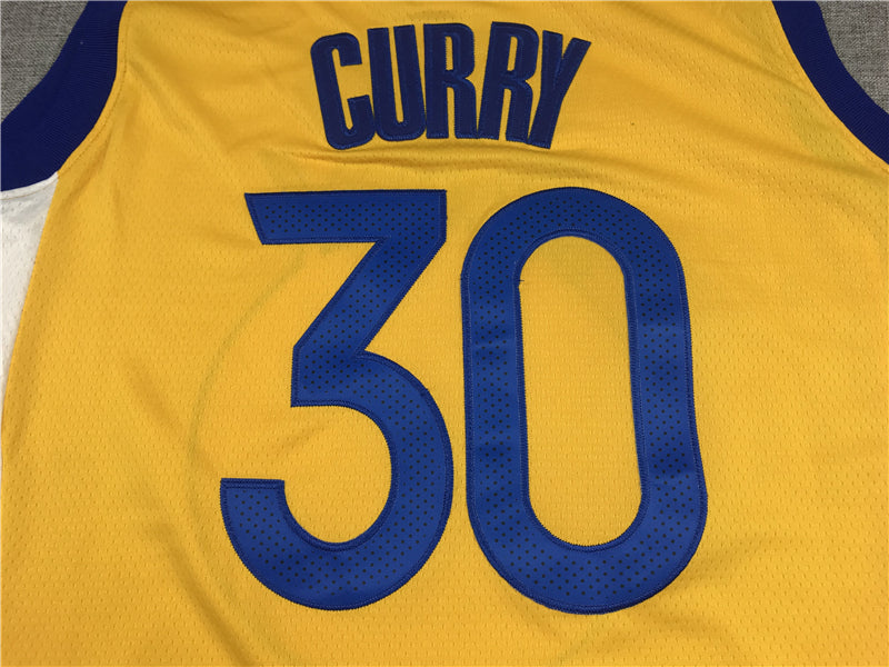 Men's Golden State Warriors Stephen Curry Yellow Fast Break Team Replica Jersey1