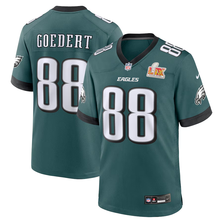 Men's Philadelphia Eagles Dallas Goedert #88 Midnight Green Super Bowl LIX Game Player Jersey1