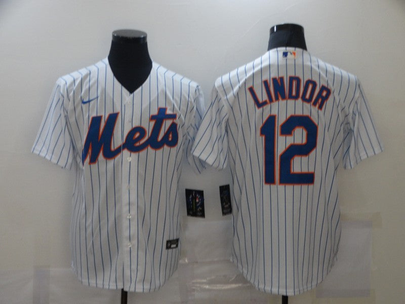 Men's New York Mets Francisco Lindor #12 White Replica Baseball Jersey1