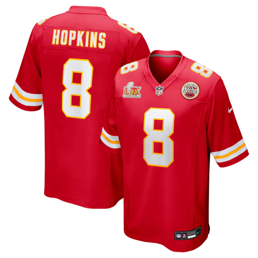 Men's Kansas City Chiefs DeAndre Hopkins #8 Red Super Bowl LIX Game Player Jersey1
