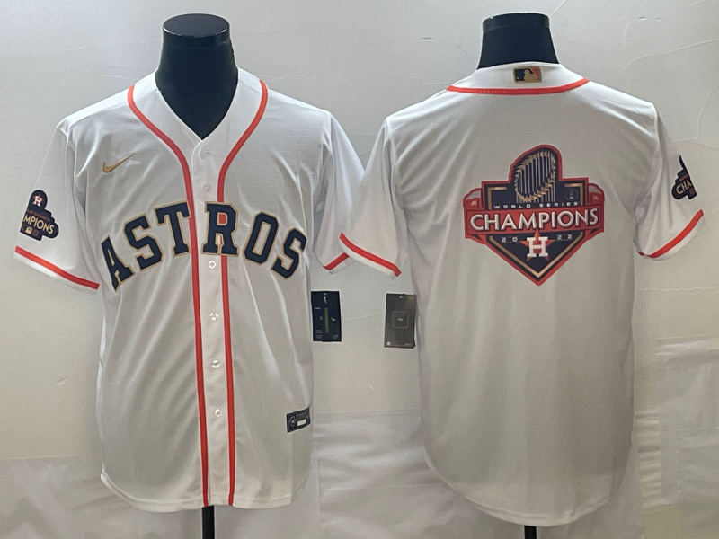 Men's Houston Astros White 2023 Gold Collection Replica Player Jersey1
