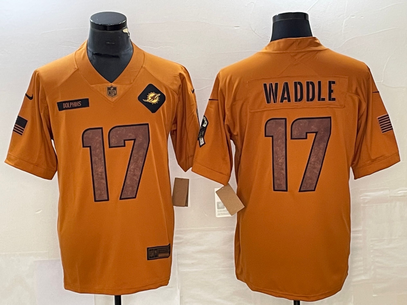 Men's Miami Dolphins Jaylen Waddle #17 Brown 2023 Salute To Service Limited Jersey1