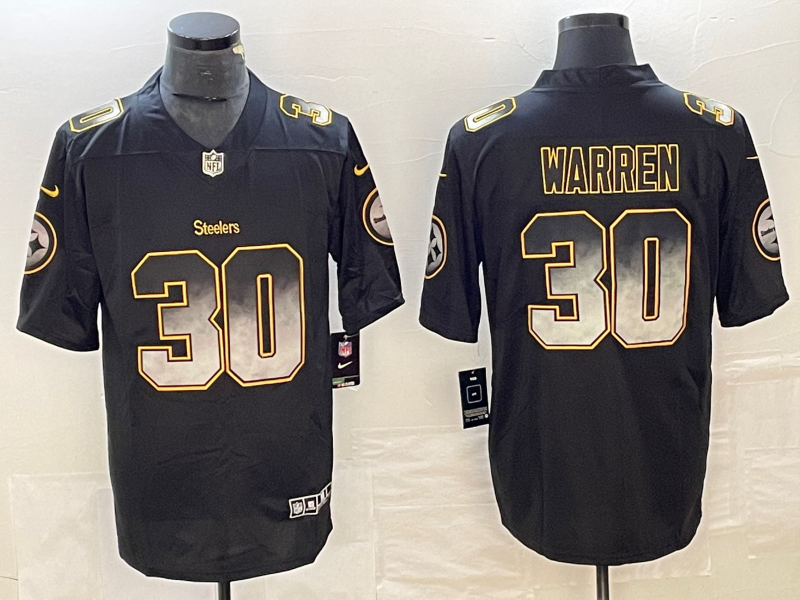 Men's Pittsburgh Steelers Jaylen Warren #30 Black Alternate Player Jersey1