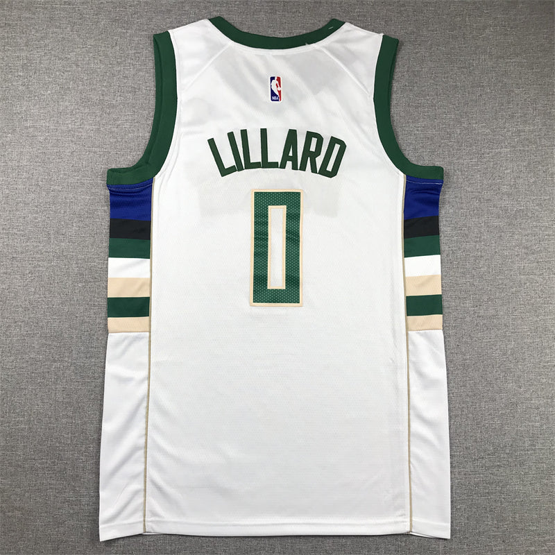 Men's Milwaukee Bucks Damian Lillard #0 White Fast Break Player Jersey1 - Association Edition