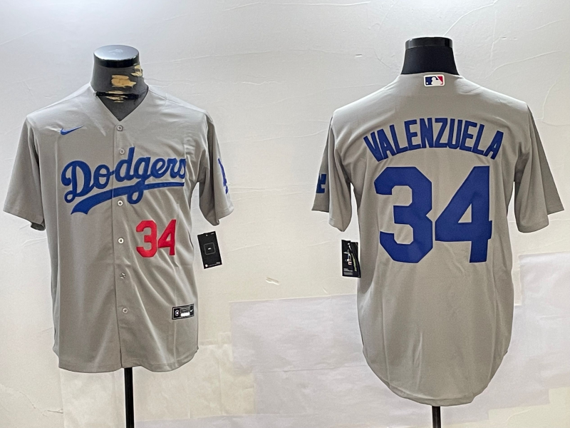 Men's Los Angeles Dodgers Fernando Valenzuela #34 Gray Replica Baseball Jersey1