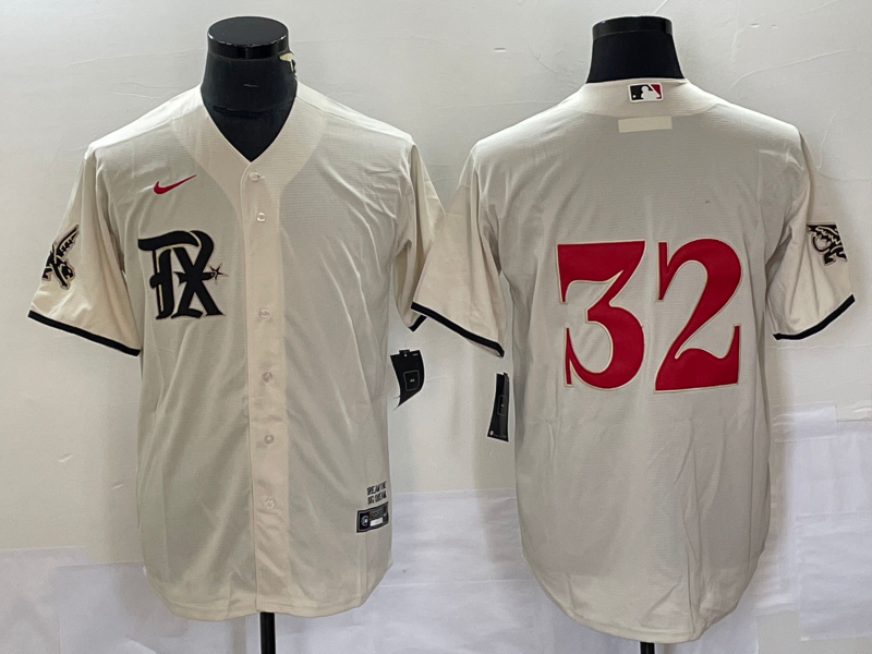 Men's Texas Rangers Josh Hamilton #32 Cream 2023 City Connect Replica Player Jersey1