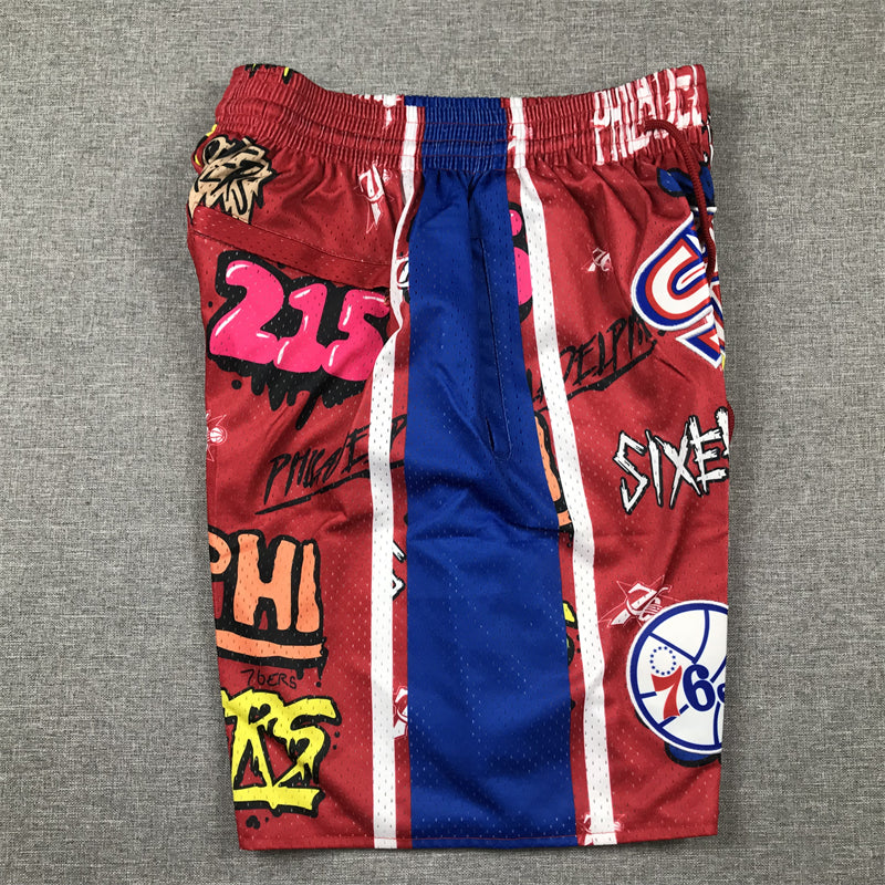 Men's Philadelphia 76ers Red Graffiti Edition Pocket Shorts1