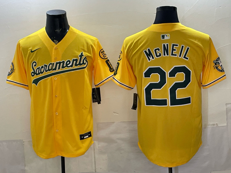 Men's Oakland Athletics Jeff McNeil #22 Gold Alternate Stadium Jersey