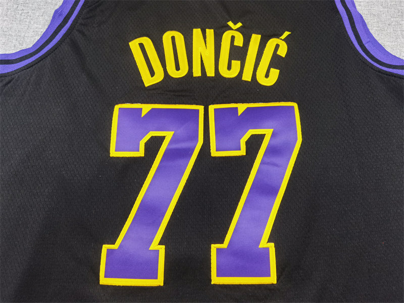 Men's Los Angeles Lakers Luka Doncic #77 Black 2023/24 Swingman Jersey1 - City Edition