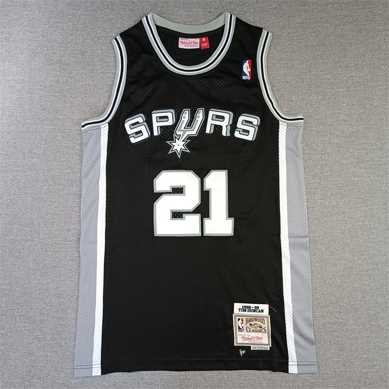 Men's San Antonio Spurs Tim Duncan Black Big & Tall Hardwood Classics Jersey1