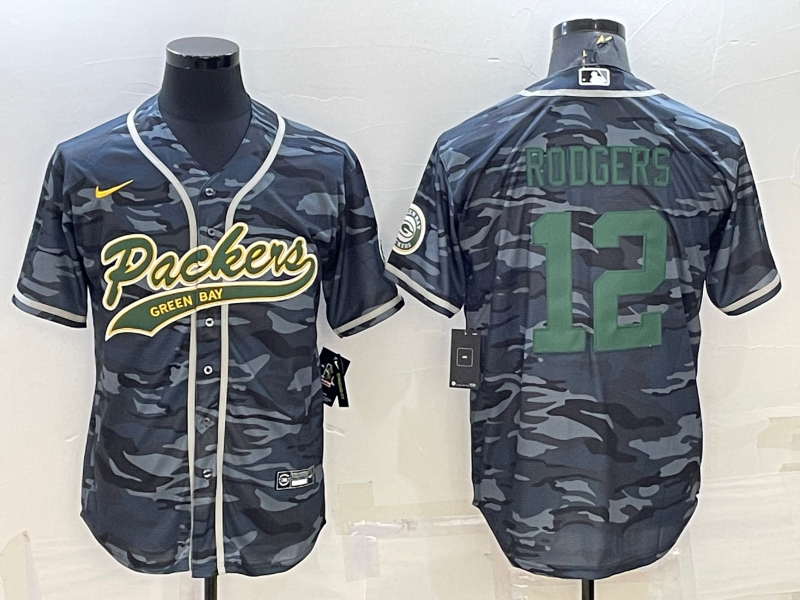 Men's Green Bay Packers Aaron Rodgers #12 Grey camouflage Game Player Jersey1 Joint Edition