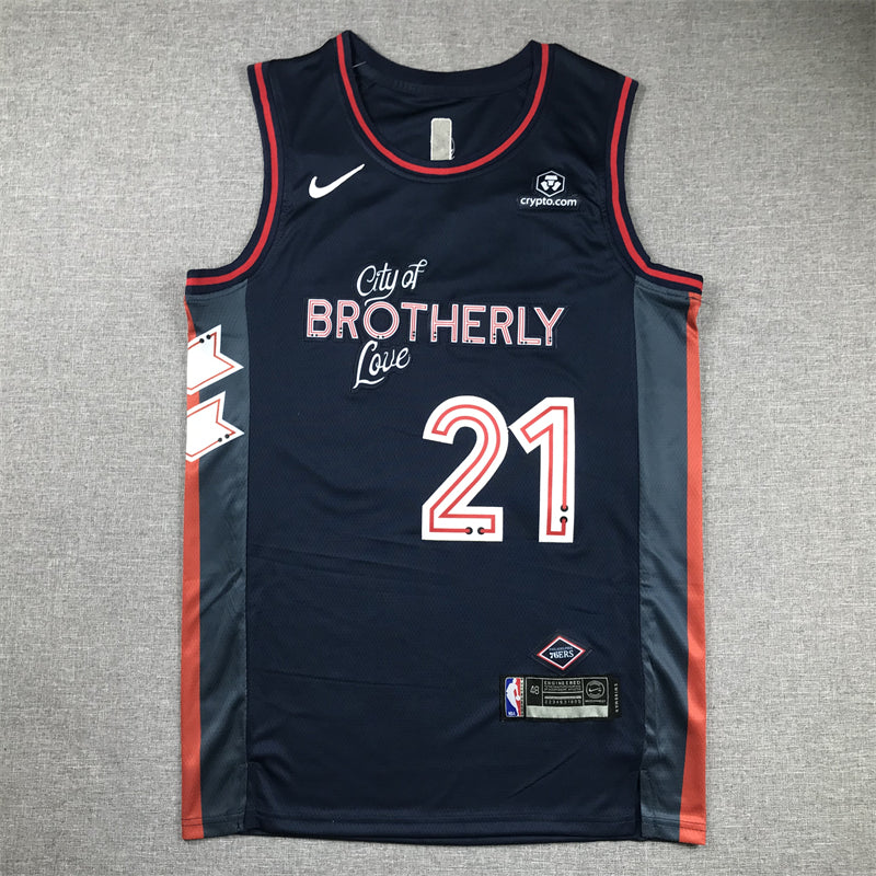 Men's Philadelphia 76ers Joel Embiid #21 Navy 2023/24 Swingman Jersey1 - City Edition