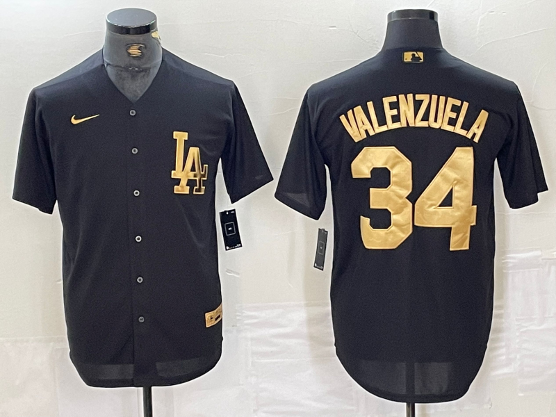Men's Los Angeles Dodgers Fernando Valenzuela #34 Black Limited Player Jersey1