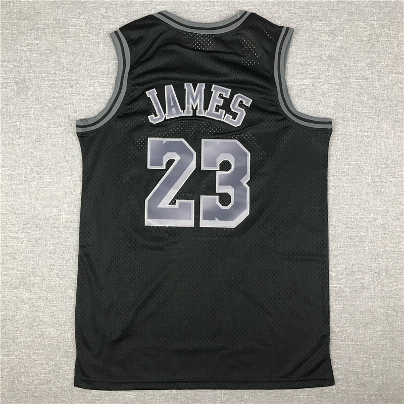 Men's Los Angeles Lakers LeBron James Black Hardwood Classics Swingman Jersey1