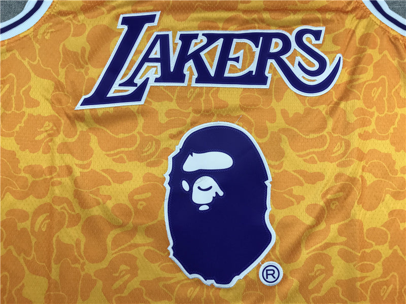 Men's Los Angeles Lakers Bape #93 Yellow 1996-97 Hardwood Classics Swingman Jersey1