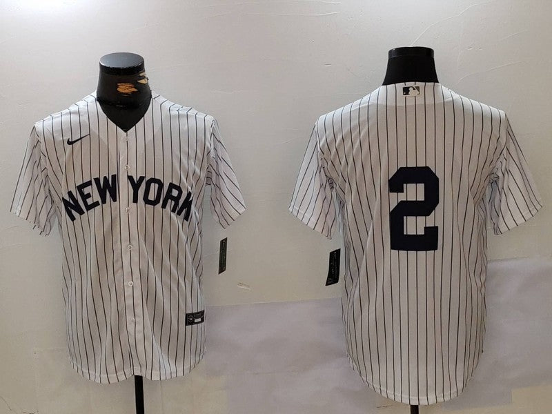 Men's New York Yankees Derek Jeter #2 White Player Name Jersey1