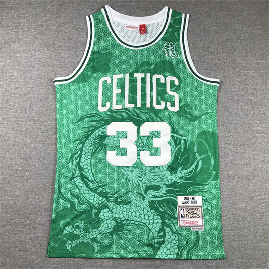 Men's Boston Celtics Larry Bird #33 Green Year of Dragon Edition Swingman Jersey1