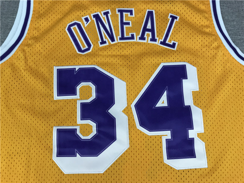 Men's Los Angeles Lakers Shaquille O'Neal #34 Yellow 1996-97 Classics Jersey1
