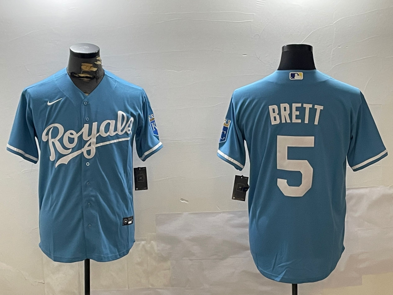 Men's Kansas City Royals George Brett #5 Light Blue Replica Player Jersey1