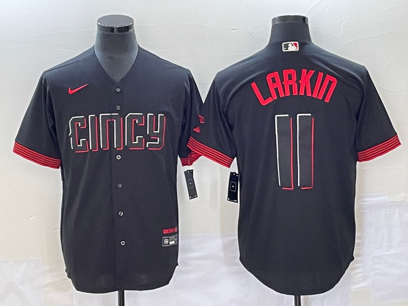 Men's Cincinnati Reds Barry Larkin #11 Black 2023 City Connect Replica Player Jersey1