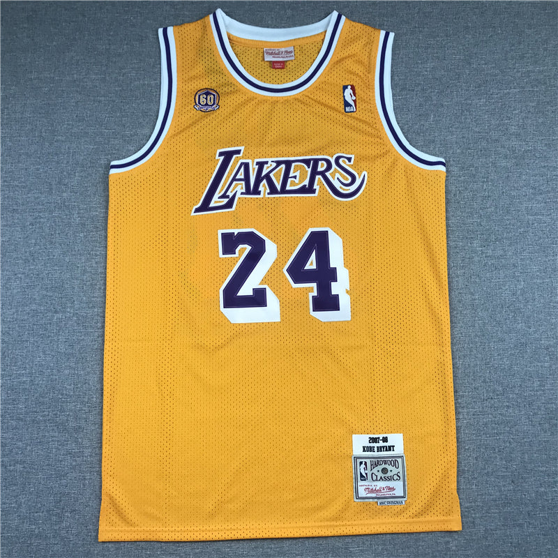 Men's Los Angeles Lakers Kobe Bryant #24 Gold 2007-08 Hardwood Classics Authentic Player Jersey1