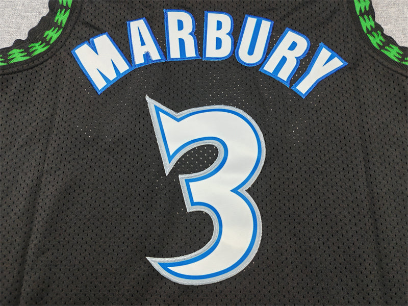 Men's Minnesota Timberwolves Stephon Marbury #3 Black 1997/98 Hardwood Classics Swingman Jersey1