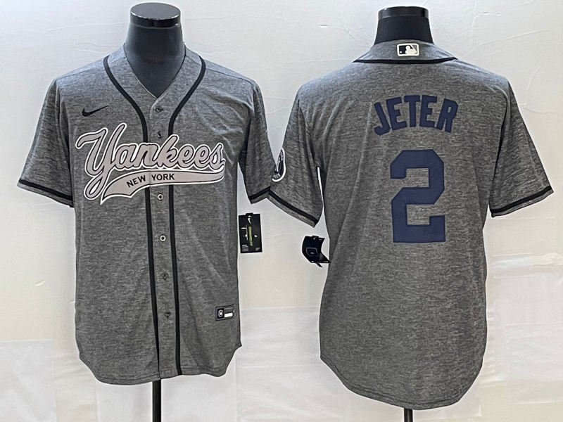 Men's New York Yankees Derek Jeter #2 Gray Game Jersey1 Joint Edition