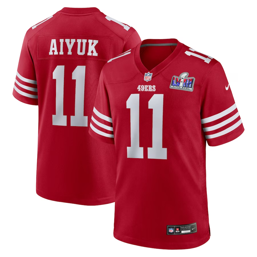 Men's San Francisco 49ers Brandon Aiyuk #11 Scarlet Super Bowl LVIII Game Jersey1