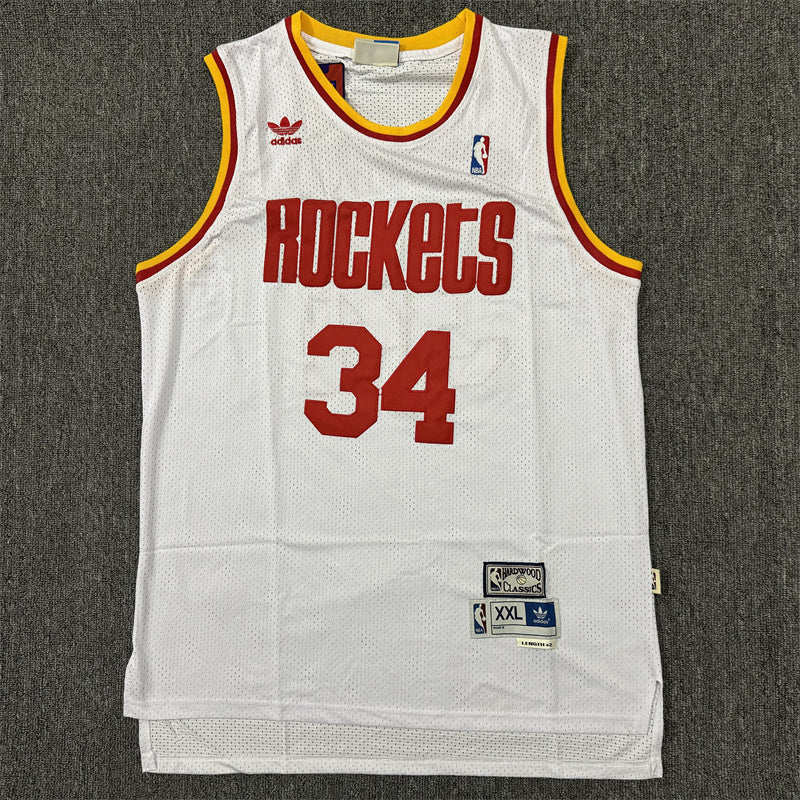 Men's Houston Rockets Hakeem Olajuwon #34 White Hardwood Classics Swingman Jersey1