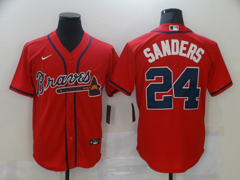 Men's Atlanta Braves Deion Sanders #24 Red Replica Player Jersey1