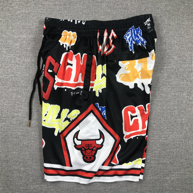 Men's Chicago Bulls Black Graffiti Edition Pocket Shorts1