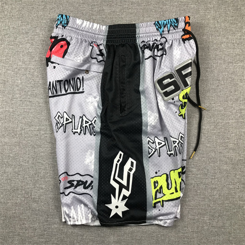 Men's San Antonio Spurs Gray Graffiti Edition Pocket Shorts1