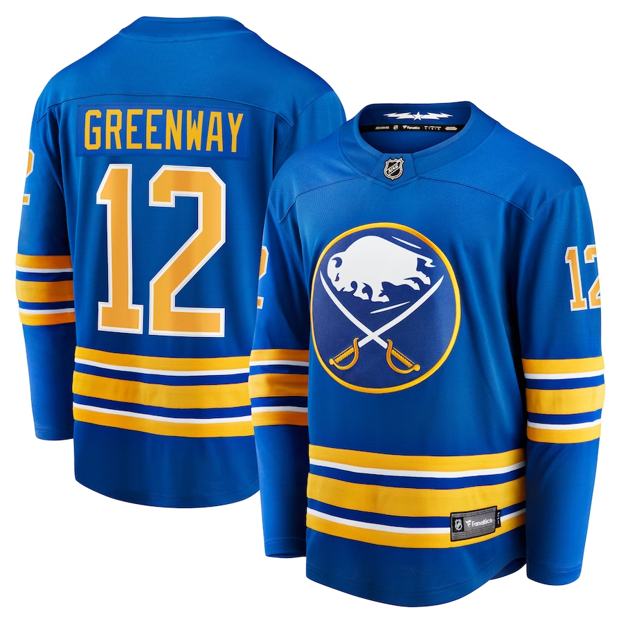 Jordan Greenway #12 Buffalo Sabres Royal Replica Player Jersey - JerseysFreak