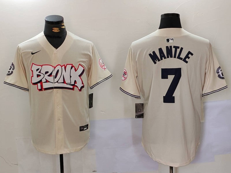 Men's New York Yankees Mickey Mantle #7 Cream Limited Player Jersey1