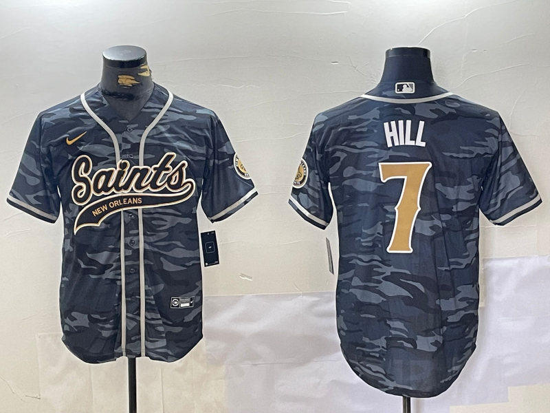Men's New Orleans Saints Taysom Hill #7 Grey Camouflage Player Jersey1