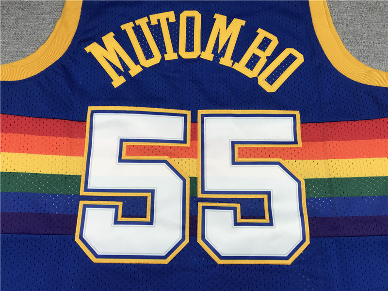 Men's Denver Nuggets Dikembe Mutombo 1991-92 Blue Hardwood Classics Swingman Jersey1