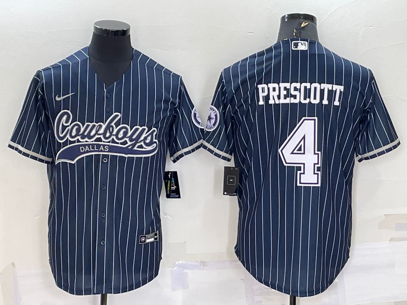 Men's Dallas Cowboys Dak Prescott #4 Navy Game Jersey1 Joint Edition