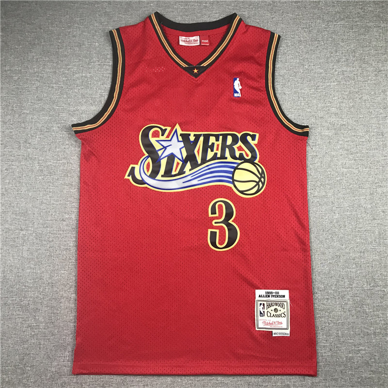 Men's Philadelphia 76ers Allen Iverson Red Hardwood Classics Swingman Jersey1