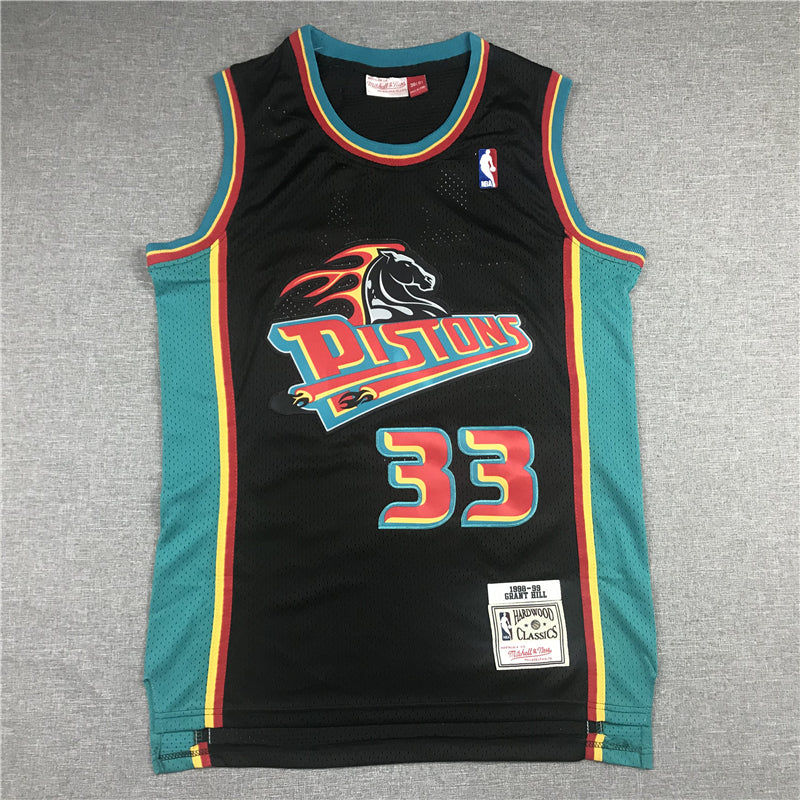 Men's Detroit Pistons Grant Hill 1998-99 Black Hardwood Classics Swingman Jersey1