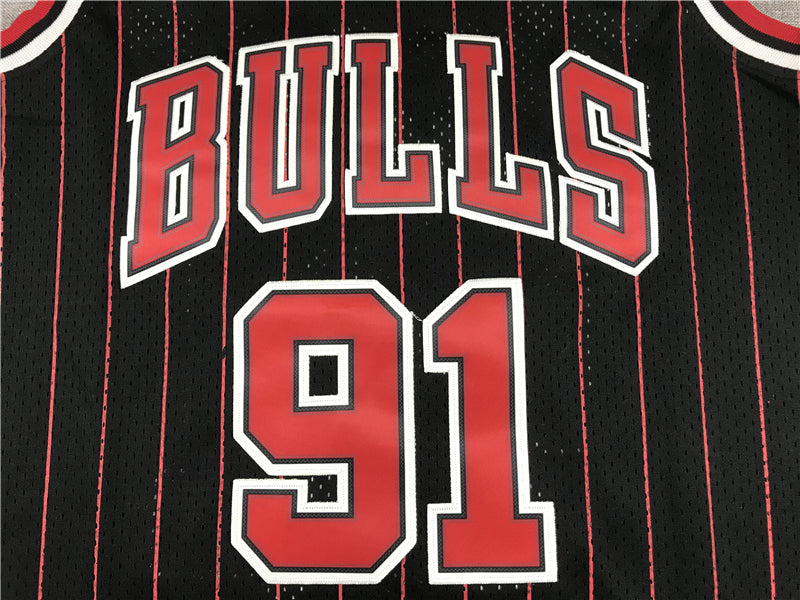 Men's Chicago Bulls Dennis Rodman Black 1995-96 Hardwood Classics Player Jersey1