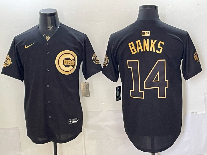 Men's Chicago Cubs Ernie Banks #14 Black Limited Player Jersey