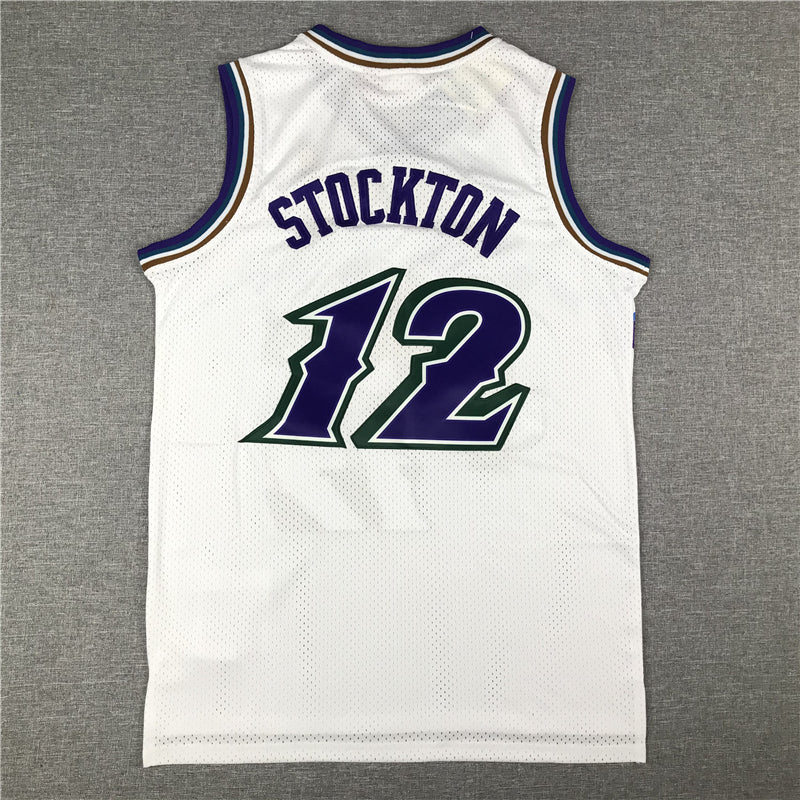 Men's Utah Jazz John Stockton White 1996-97 Hardwood Classics Swingman Jersey1