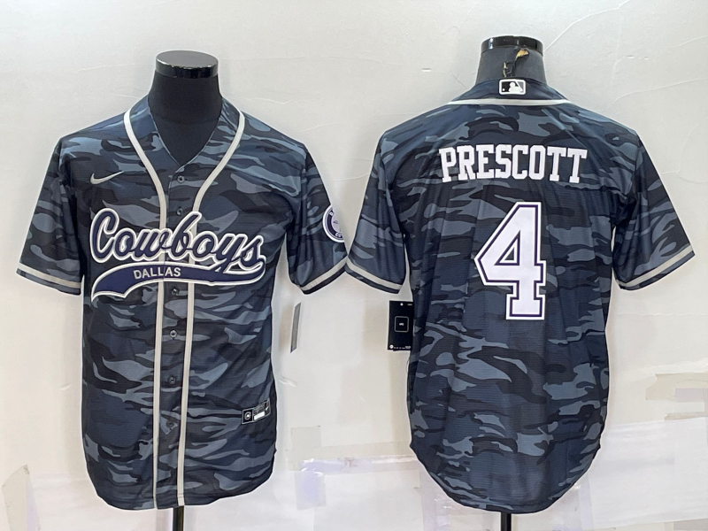 Men's Dallas Cowboys Dak Prescott #4 Grey Camouflage Player Jersey1 Joint Edition