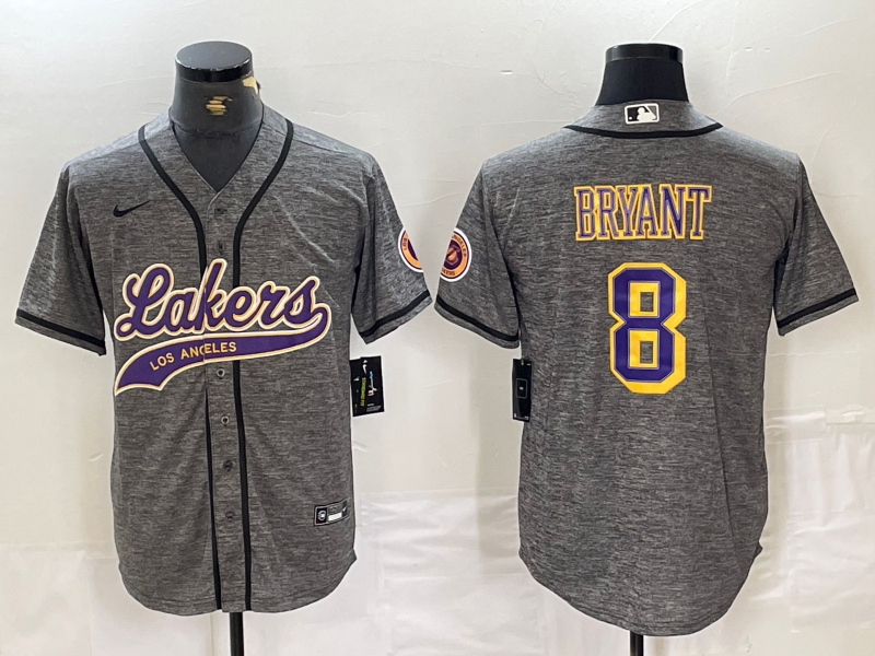 Men's Los Angeles Lakers Kobe Bryant #8 Gray Replica Player Jersey