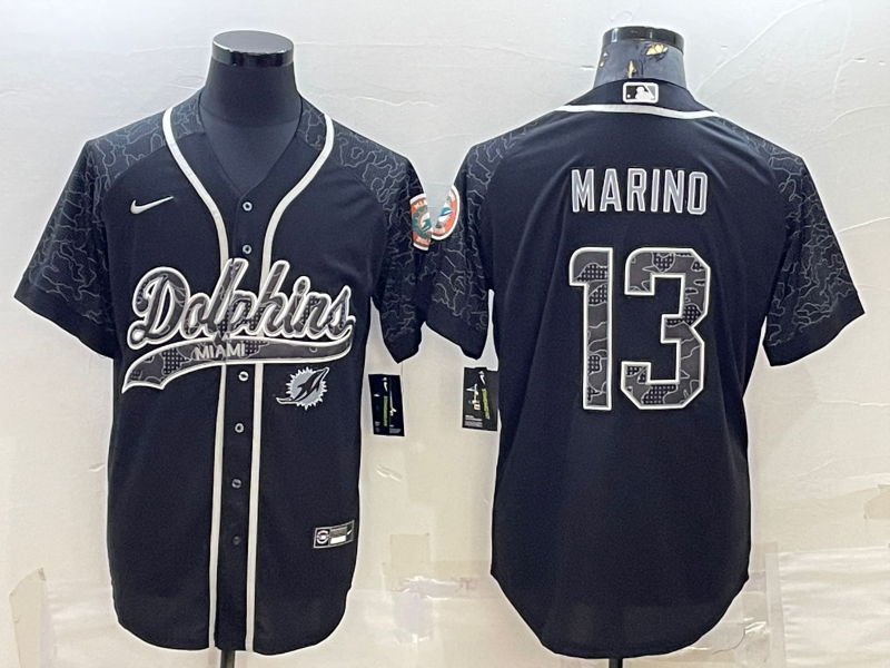 Men's Miami Dolphins Dan Marino #13 Black RFLCTV Limited Jersey1 Joint Edition