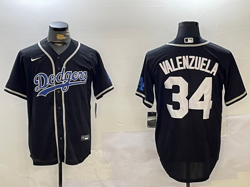 Men's Los Angeles Dodgers Fernando Valenzuela Black Replica Player Jersey1