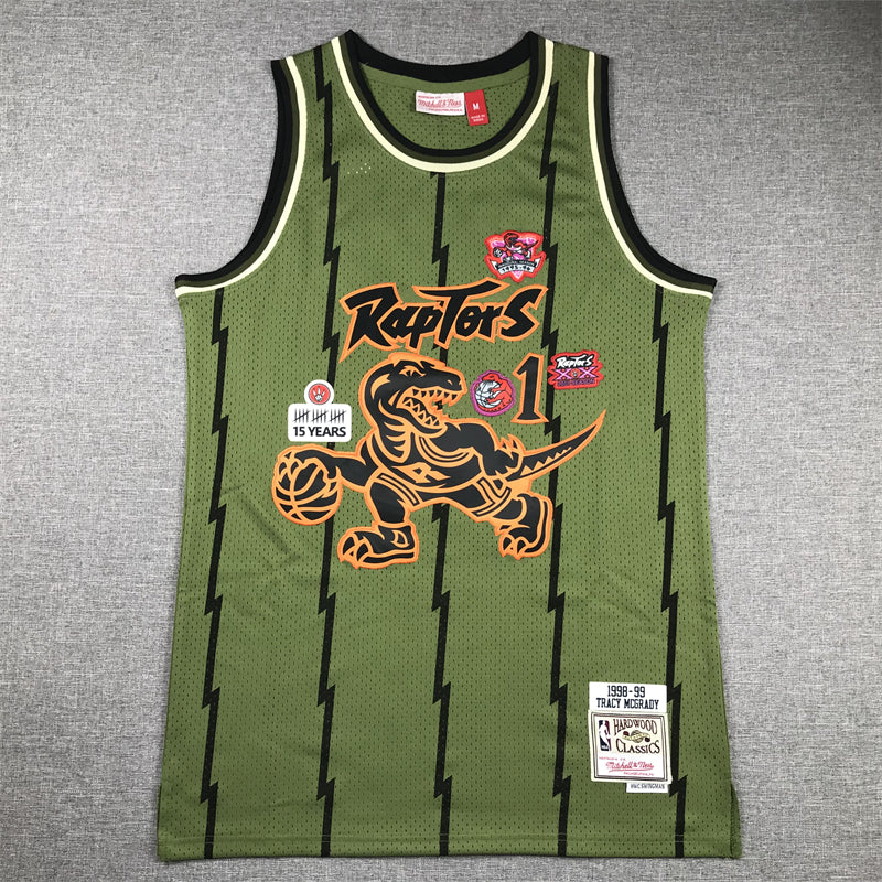 Men's Toronto Raptors Tracy McGrady #1 Army Green 1998-99 Hardwood Classics Swingman Jersey1
